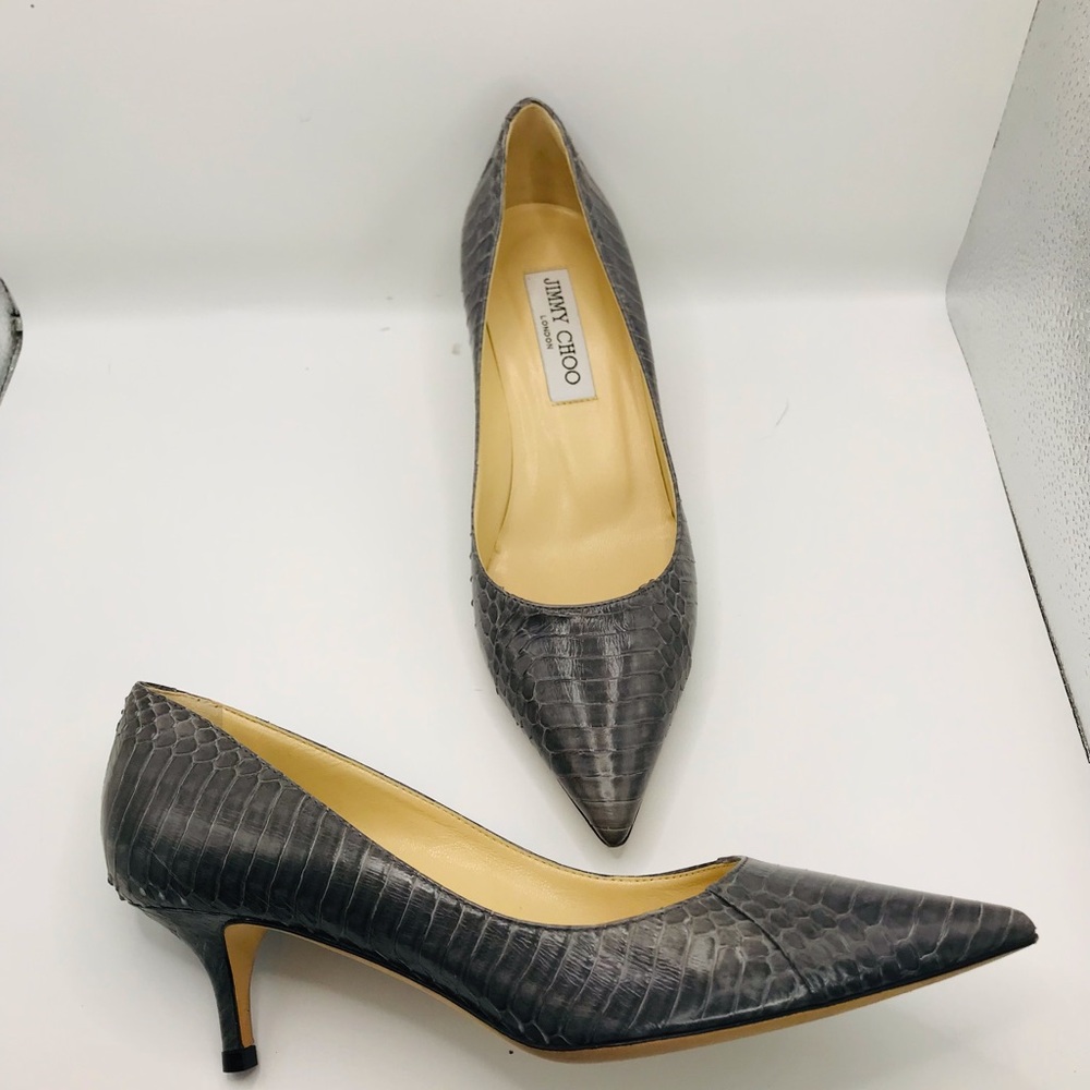 Jimmy Choo Gray Pointed-Toe‎ Kitten Heel Pumps - Picture 3 of 12